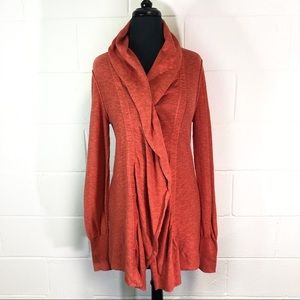 Free People Burnt Orange Snap Closure Ruffle Front Cardigan